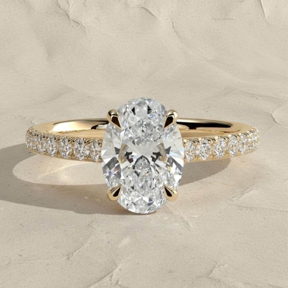 3.00 CT Oval Engagement Ring, Pave Band 925 Sterling Silver